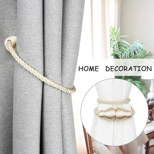 Magnetic Curtain Tiebacks - 2 Pack Woven Rope Drapery Holdbacks