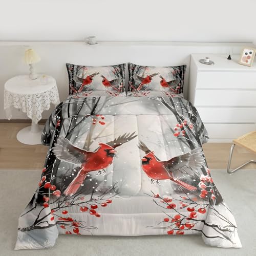 Erosebridal Christmas Cardinals Twin Comforter Set - Merry Xmas Kids Bedding