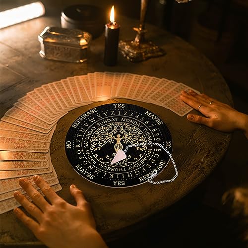 Wooden Pendulum Board Set with Crystal Necklace - Tree of Life Divination