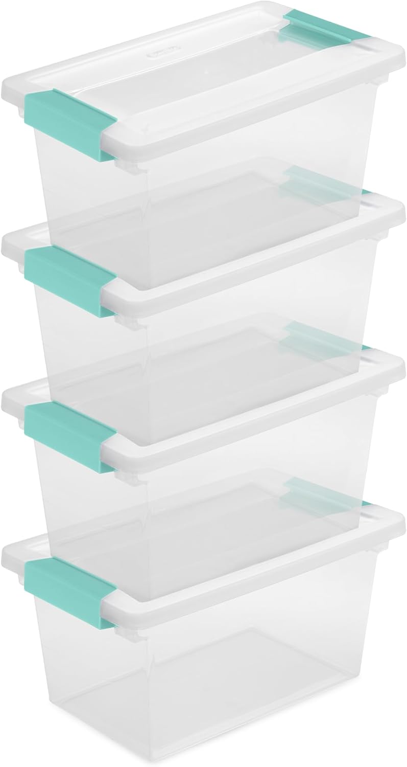 Sterilite Medium Clip Box - Stackable Storage Bin with Latching Lid for Organizing Crafts & Office Supplies - Clear