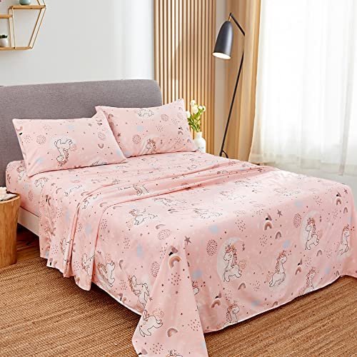 JSD Pink Unicorn Twin Sheet Set - 3-Piece Soft Microfiber Kids Bedding