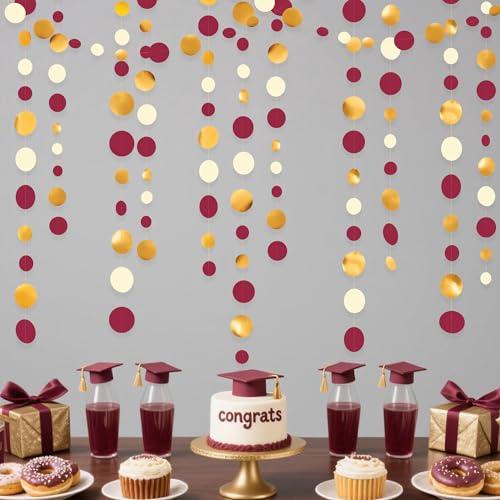 Pink Blume Maroon Gold Beige Polka Dot Garland - 46 Ft Party Decorations