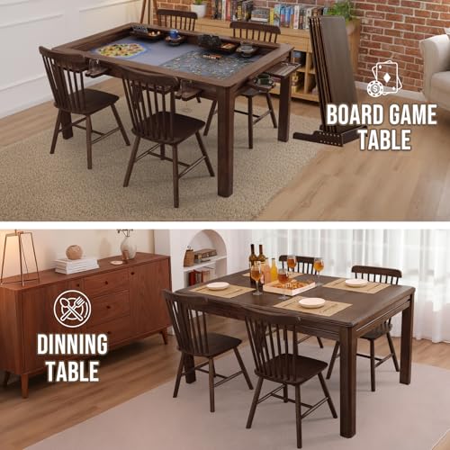 63-Inch Solid Wood Board Game Table with Dining Top and Game Vault