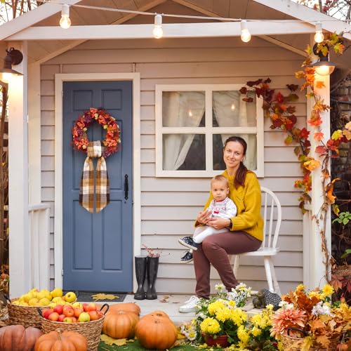 Fall Buffalo Plaid Wreath Sash Orange Check Cotton Ribbon for Front Door