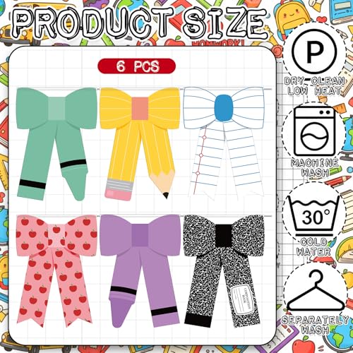 6-Piece School Classroom Window Curtains, Pencil & Apple Print, 36 x 24 In