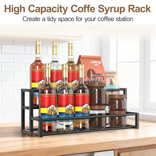Expandable Coffee Syrup Organizer - Adjustable 6 to 12 Bottle Rack Stand