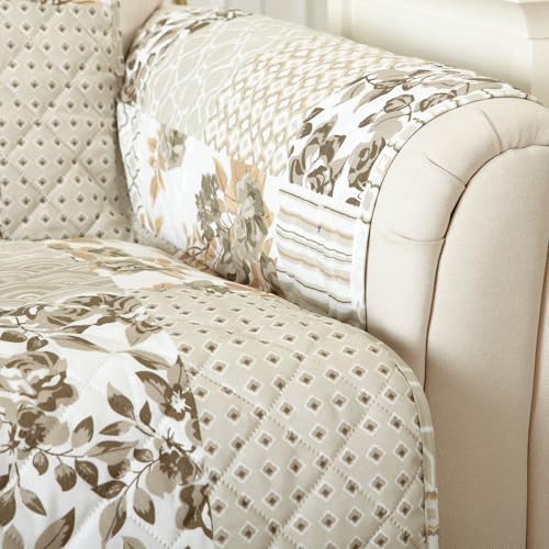 Reversible Patchwork Recliner Cover - Quilted Pet Furniture Protector (Taupe)
