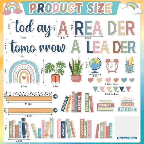 Boho Reading Bulletin Board Set, Book Themed Classroom Decor with Borders