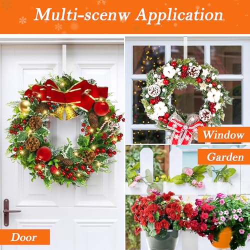 12-Inch Clear Over the Door Wreath Hangers (2 Pack) - Non-Scratch Door Hooks