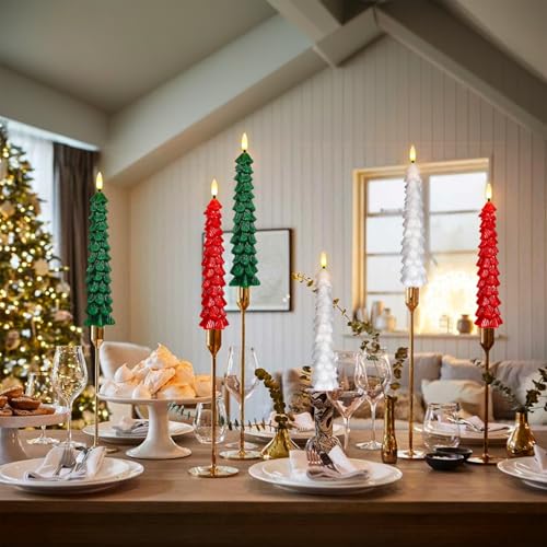 White Christmas Tree Flameless Taper Candles Battery Operated Remote Timer - KunSwenn 4-White