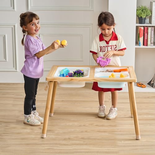 Wooden Sensory Table for Toddlers with Storage Bins and Paper Roll Holder