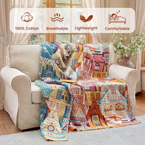MSGKV Roman Castle Cotton Throw Blanket 50x60 Vintage Boho Knit