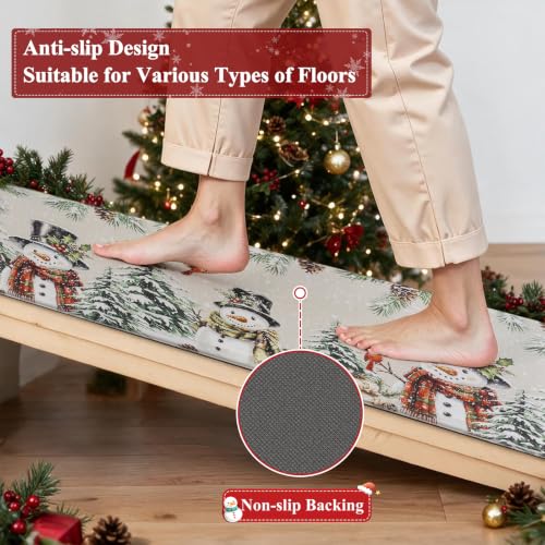 U'Artlines Christmas Snowman & Tree Anti-Fatigue Kitchen Rugs Set of 2
