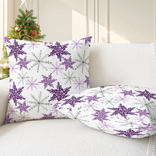 CaliTime 18 x 18 Purple Grey Christmas Decorative Throw Pillow Covers (Pack of 2)