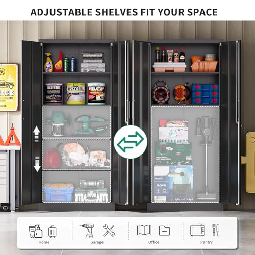 71-Inch Tall Metal Storage Cabinet with Locking Doors and Adjustable Shelves