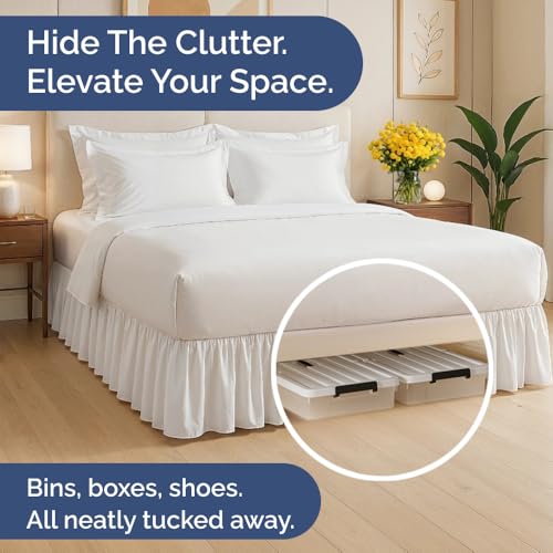 Queen Size Ruffled Bed Skirt - 12 Inch Drop White Microfiber Dust Ruffle