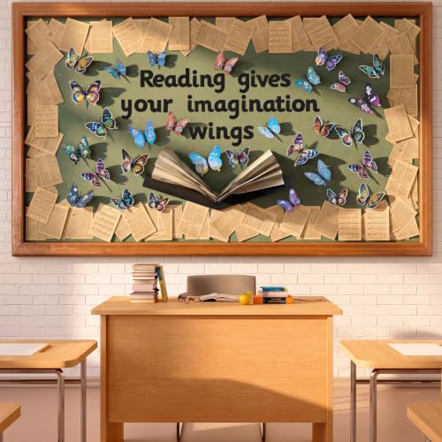 78 Pcs 3D Butterfly Bulletin Board Set Reading Library Classroom Decor