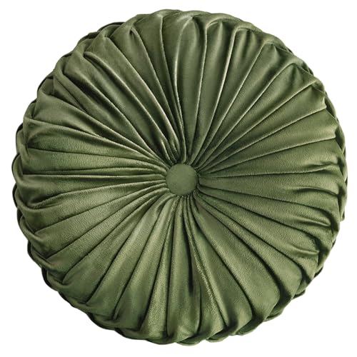 Pleated Round Velvet Throw Pillow, 15-Inch Decorative Boho Cushion for Sofa