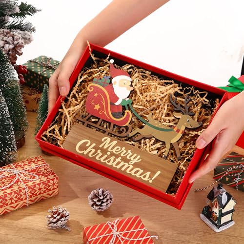 Merry Christmas Door Sign Santa Reindeer Wood Hanger with Burlap Rope