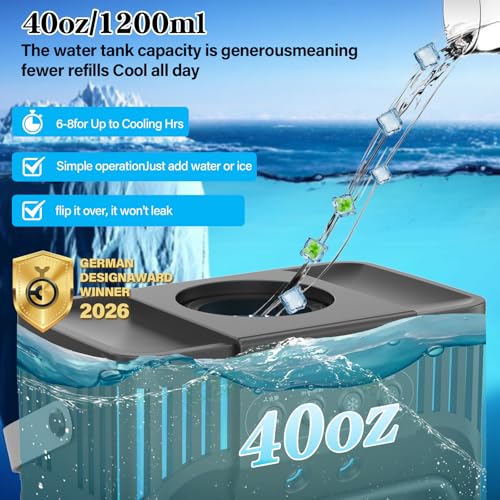 Portable Air Conditioner Fan, 1200ml Personal Cooler with Mist and Remote
