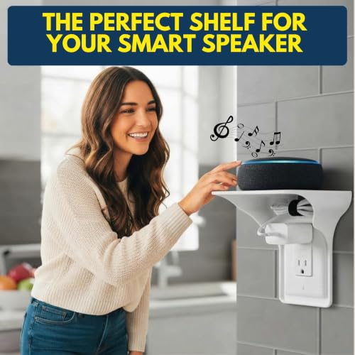 Power Perch Wall Outlet Shelf with Cord Storage Strap - Single Pack, White