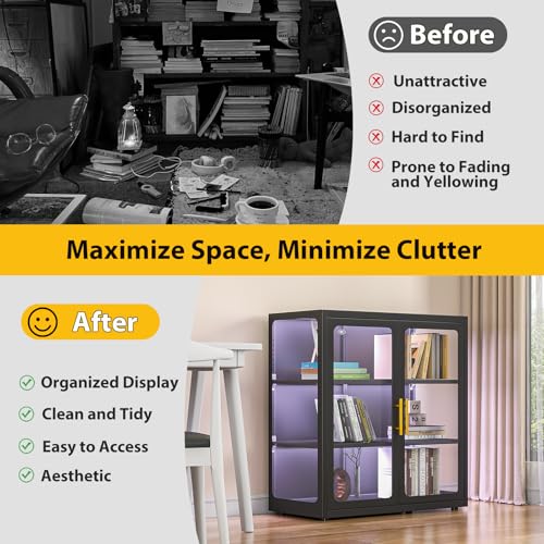 34-Inch Glass Display Cabinet with LED Lights and Adjustable Shelves