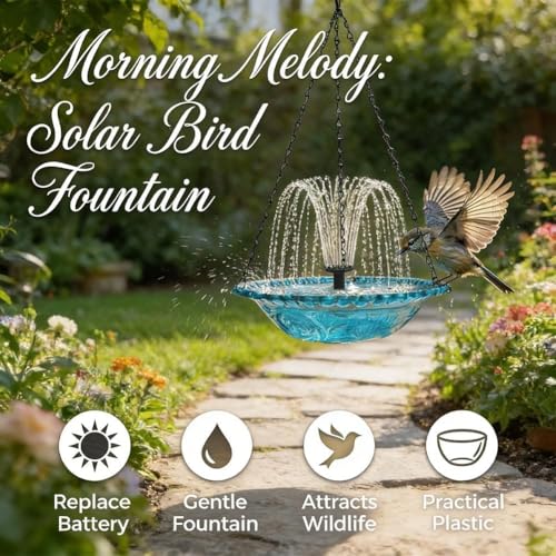 Hanging Solar Bird Bath Fountain with Pump - Outdoor Garden Water Feature