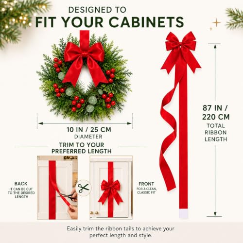Classic Red 16-Piece Cabinet Decorating Set: 10 Large Bows + 6 Mini Wreaths