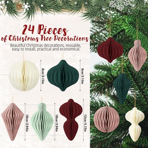 Tenare 24 Pcs Christmas Honeycomb Ornaments - Holiday Party Decorations