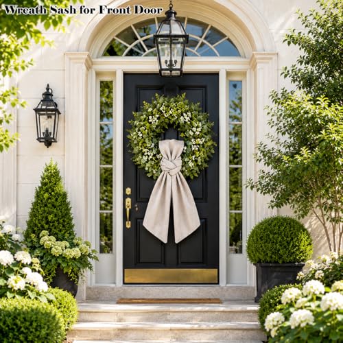 Linen Wreath Sash for Front Door - 2 Pack Rustic Burlap Garland Ribbon