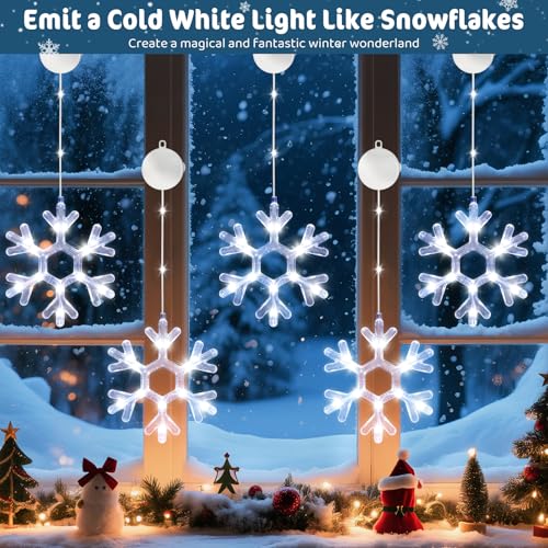 Lewondr 3-Pack Christmas Snowflake Window Lights with White LEDs & Timer
