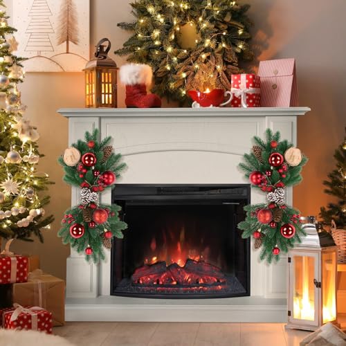 HiiARug 21 Inch Red Berry Christmas Swag Set of 2 - Artificial Holiday Wreaths for Front Door & Mantel Decor