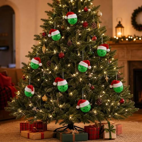 Pickleball Ornament with Santa Hat Christmas Decoration - Sporty Holiday Decor