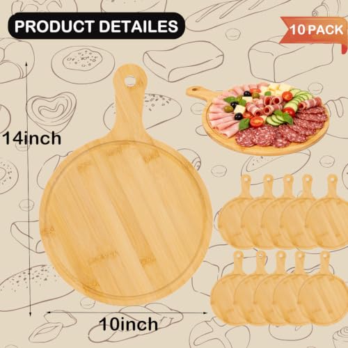 Benhurb 10-Pack Round Bamboo Cutting Boards with Handle, 14.4" x 10.4"