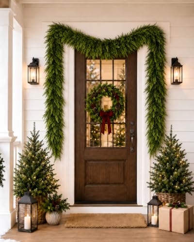 LAOWUJA 6FT Artificial Christmas Cedar Garland Real Touch Pine Greenery
