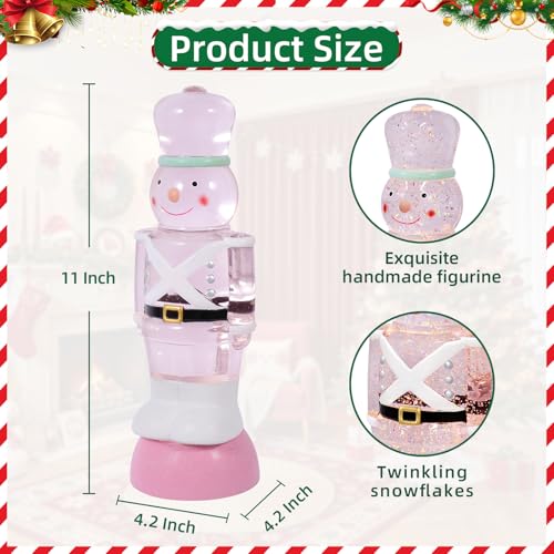 Pink Nutcracker Snow Globe Lantern with Timer - USB & Battery Operated Christmas Decor