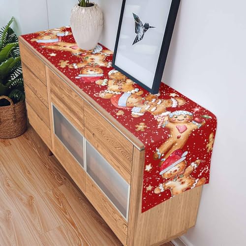 Christmas Gingerbread Man Table Runner 13x36 Inch Holiday Decor for Dining & Party