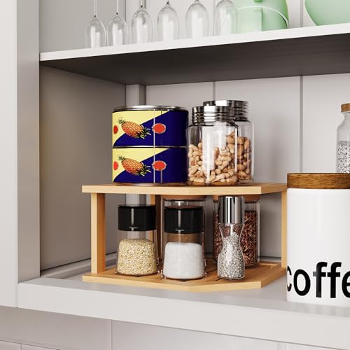 2-Tier Bamboo Corner Kitchen Shelf, Plate Organizer and Countertop Rack