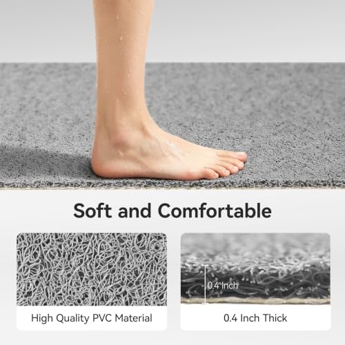 Non-Slip Loofah Shower Mat - 24x16 Inch Quick-Dry PVC Bath Mat, Grey
