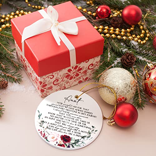 Patelai Christmas Ornament for Aunt – Ceramic Round 2.99in with Snowflake & Positive Words