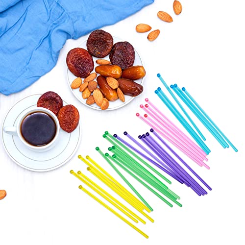Multicolor Disposable Plastic Swizzle Sticks - 100 Pack for Cocktails & Drinks