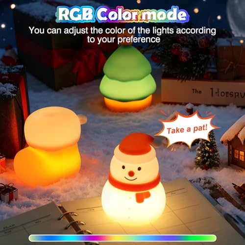 ollycasa Christmas Night Light Set of 3 – Rechargeable Dimmable Snowman, Tree & Boot Night Lights (Variation: Christmas set)