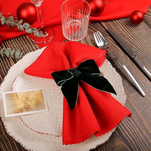 Wonlex Christmas Napkin Rings Set of 6, Green Bow Velvet Buckle Napkin Holders ( variation: 6 / Green Bow )