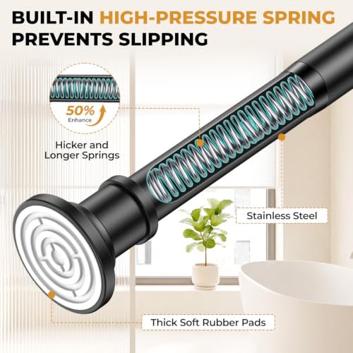 Adjustable Heavy Duty Tension Curtain Rod 30 to 120 Inch, Black No-Drill Rod
