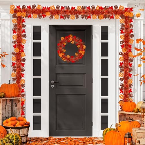 50ft Fall Tinsel Garland with Pumpkin, Acorn & Maple Leaves - Autumn Decor