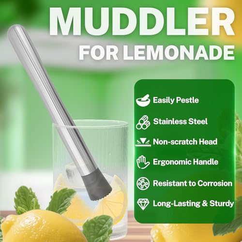 Lemonade Muddler Kit 4-in-1 - Straw Puncher, Lemon Smasher & Cleaning Brush