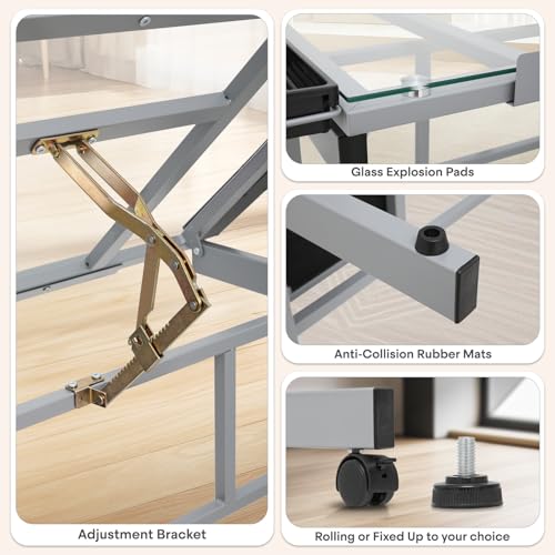 Adjustable Tilting Glass Drafting Table with Storage Drawers & Trays