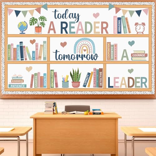 Boho Reading Bulletin Board Set, Book Themed Classroom Decor with Borders