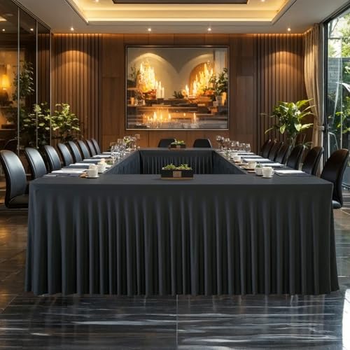 Black Spandex Table Cover for 6ft Rectangle Tables - 6 Pack, Wrinkle-Free Stretch Tablecloth with Skirt for Weddings & Events - Variation: 72x30 Inches