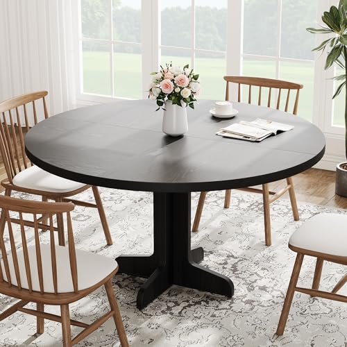 47-Inch Round Farmhouse Dining Table for 4, Rustic Black Kitchen Table